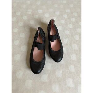 TARYN ROSE Black Leather Mary Jane Wedges Size 6.5